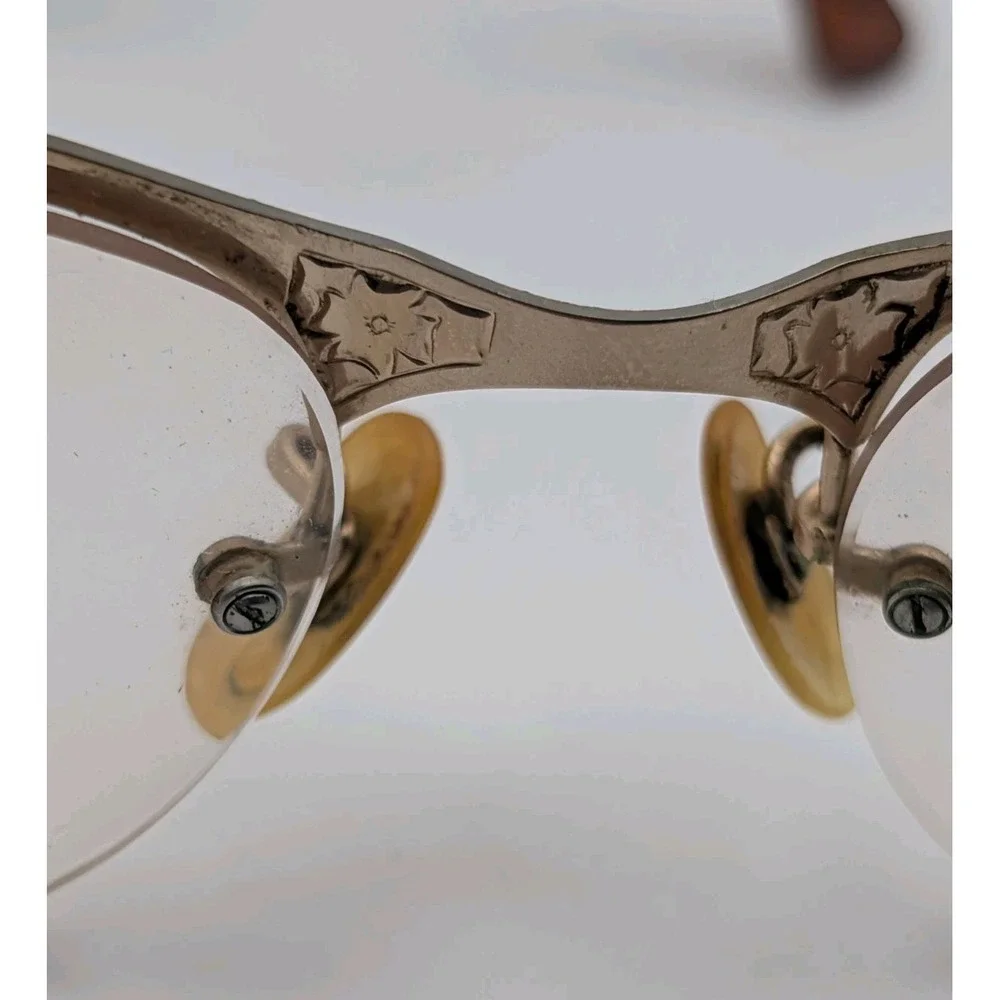 Vintage Shuron 1/10 12K GF Rimless Eyeglasses Frames Floral Engraved 4-5 1/4 50s
